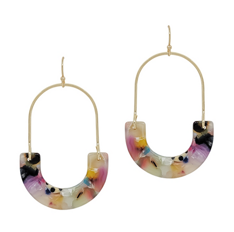 gold & multi acrylic earring