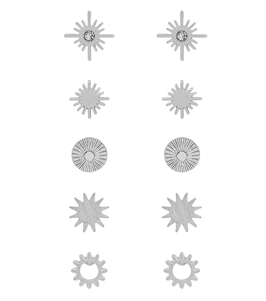 Matte Silver Set of Starburst Earrings