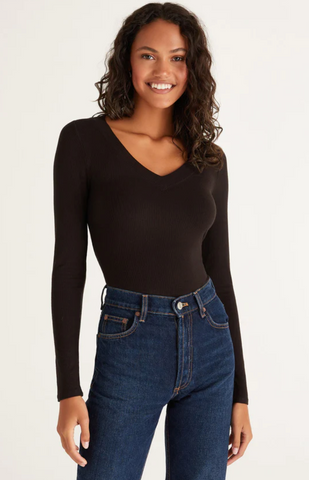 Izzy Rib V-Neck - Black