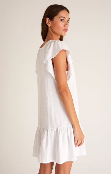 Flutter Slub Mini Dress - White