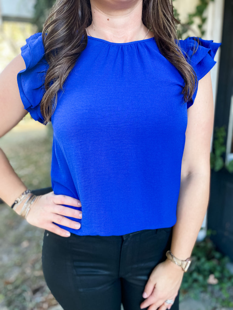 The Ruffle Tank - Cobalt