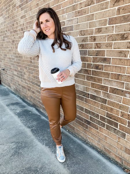 Bella Vegan Leather Jogger - Cognac