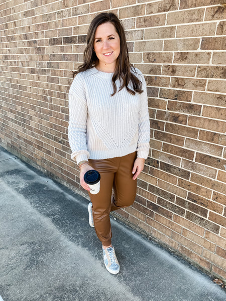 Bella Vegan Leather Jogger - Cognac