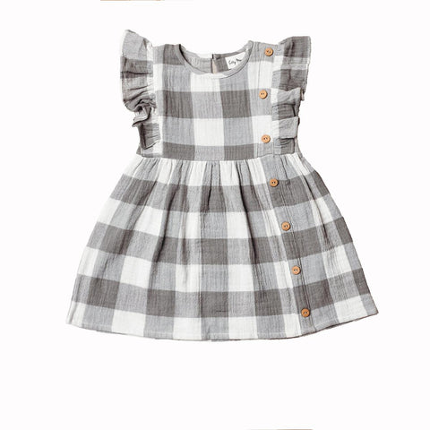Side Button Dress - Silver Check